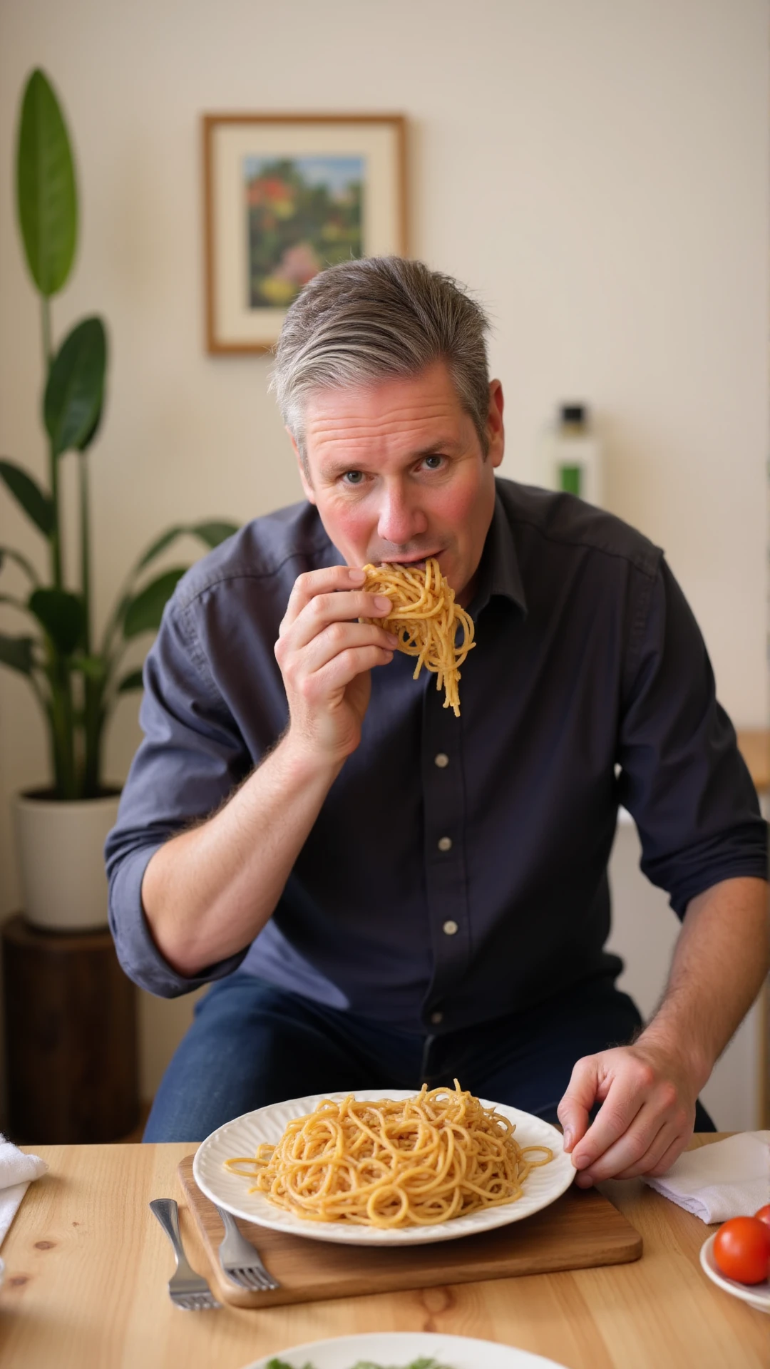 <lora:Keir_Starmer_LoRA:1> A photo of Keir Starmer eating spaghetti