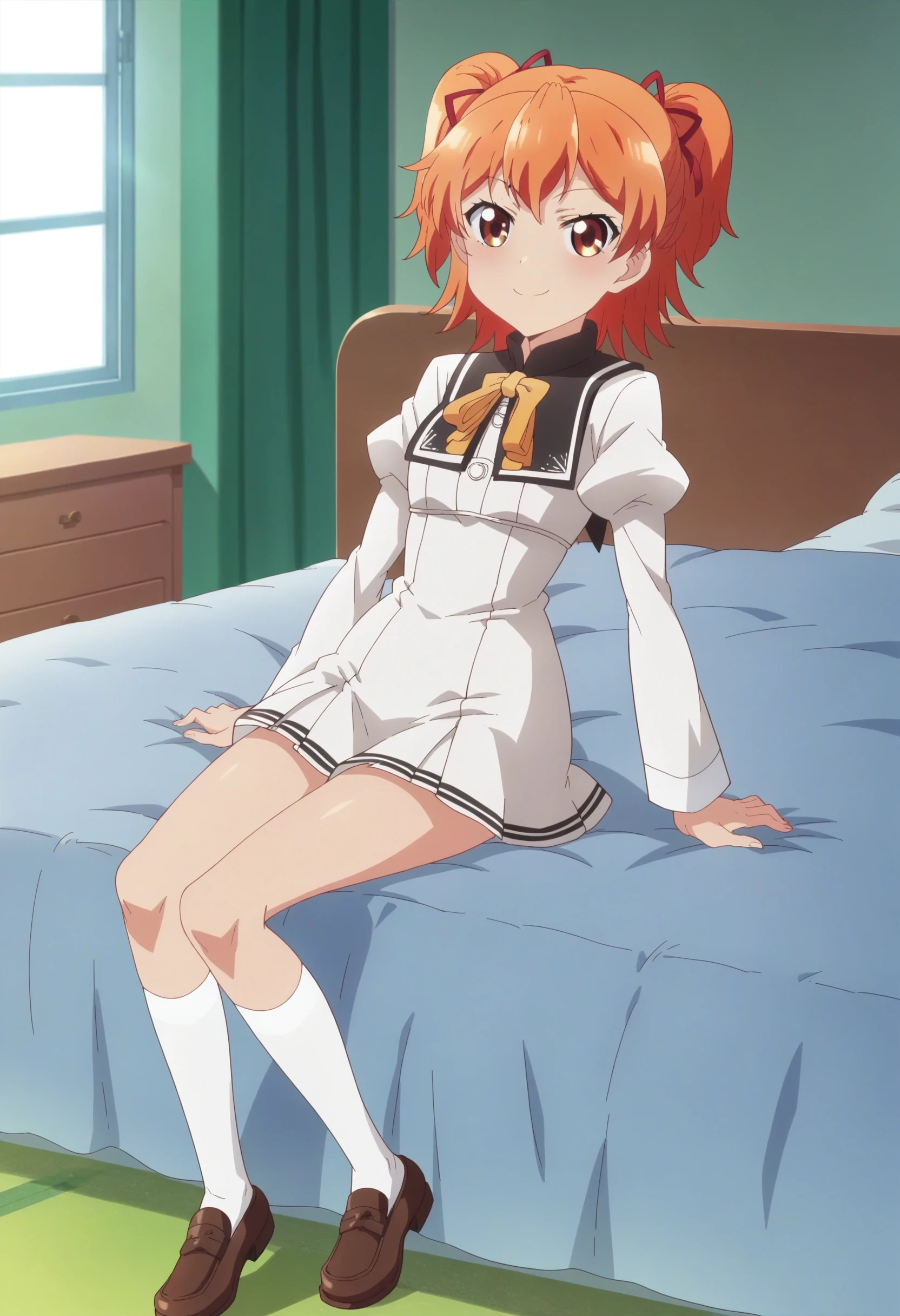 ((highest quality)), ((masterpiece)), (be familiar with), Perfect Face, indoor, Bedroom, Watching the audience,
One woman, Yuigahama Yui,
Open Mouth, Ecstatic expression, blush, smile,
Small breasts, Flat Chest, Young Girl, , , Girl,
Short Hair, Salmon-colored hair, Salmon-colored eyes, Side Pony,
Leg spread,