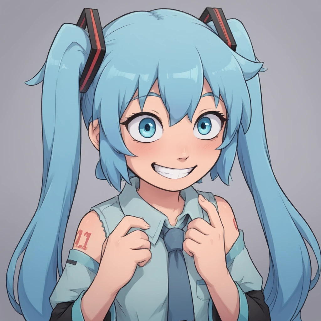 at_lojart, smile, hatsune miku, miku, twintails, blue hair