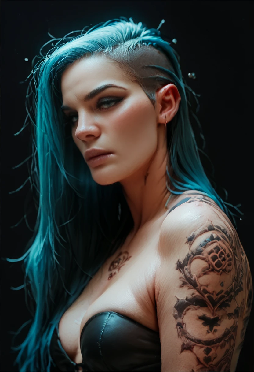 score_9, (score_8_up:1.67), score_7_up, score_6_up, score_5_up, portrait, simple background, black background, drunk,, tattoo, <lora:RavenPXL-2:1>