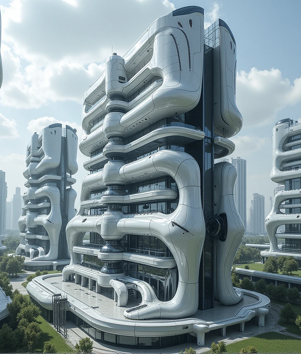 mechwhite,a misery-Biotechnology Government Building in future city