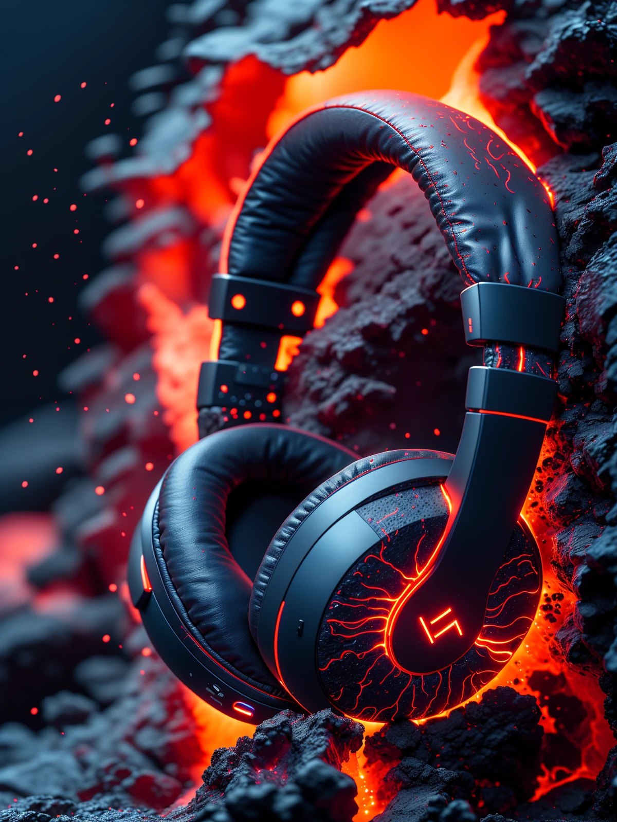 highly detailed,best quality,high resolution,masterpiece,high resolution,
(lava flow\(glowing, splash, surround headphones\):1.1),
(background\(bright color, lava flow\) :1.2),focus on headphones,
(headphones \(Put on Lava,\):1.4),Ultra HD texture,Crazy Detail,product photography,close-up of headphones,