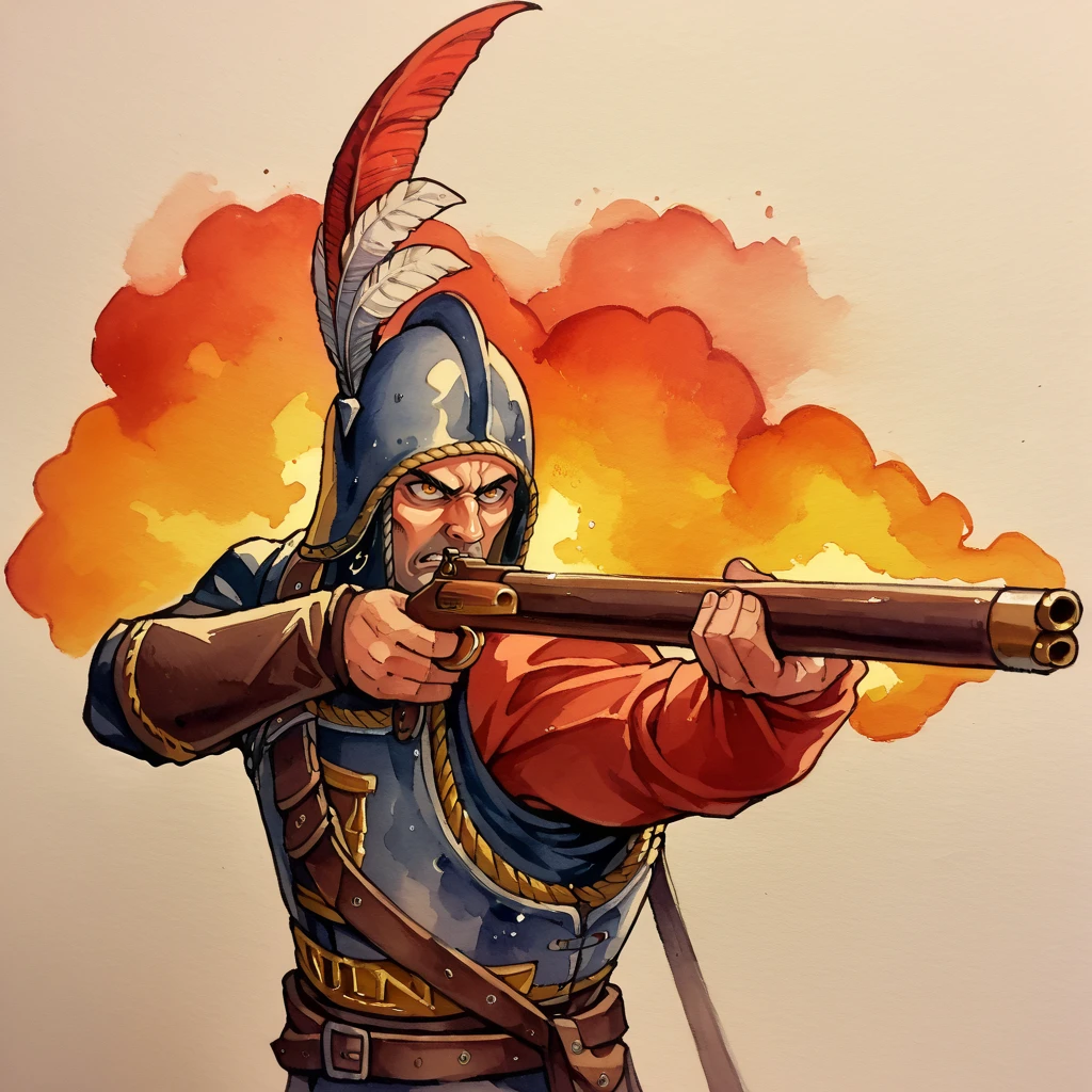 score_9, score_8_up, score_7_up,
2d, watercolor, traditional media,
NulnIronsides, holding, antique firearm, aiming, firing,
<lora:Nuln_Ironsides_PonyXL:1>