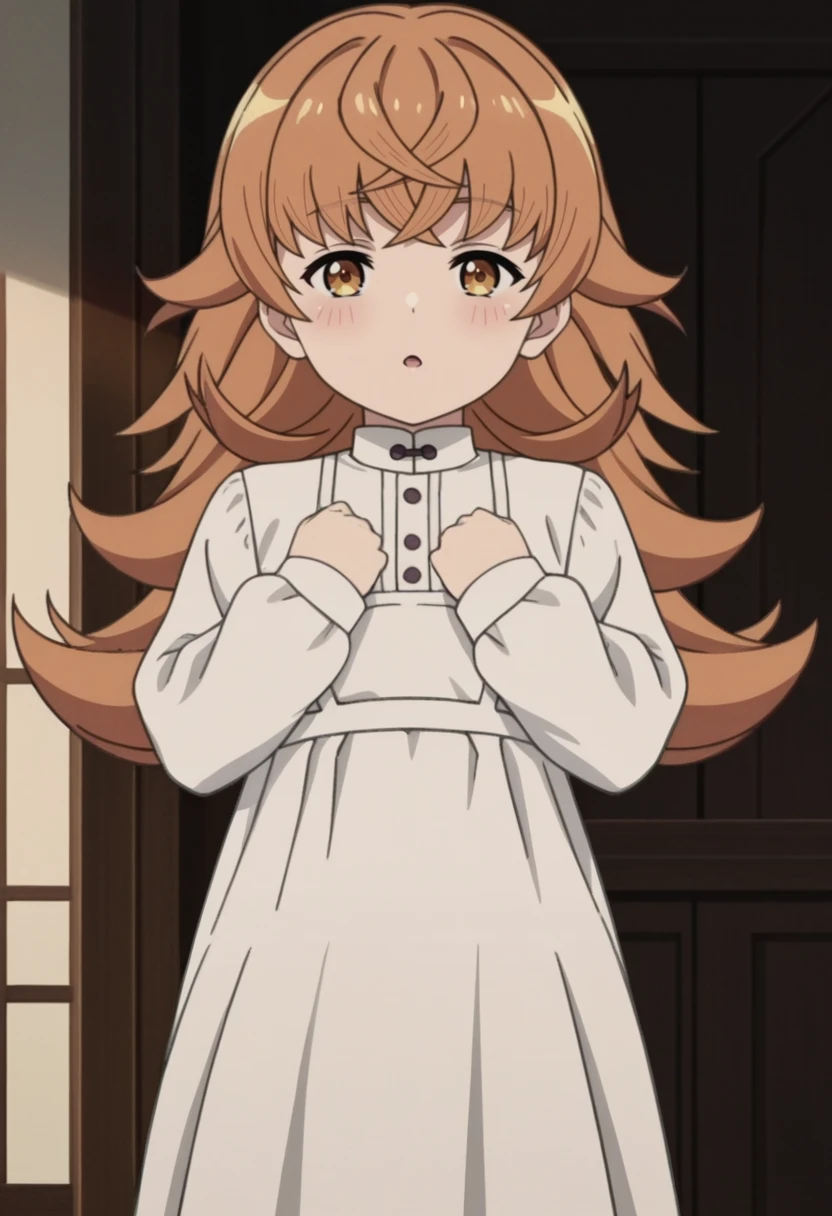 (Masterpiece. The best quality. 8K. Crisp focus. Depth of field, The best shadows. Perfect lighting. HDR. Realistic skin texture. Ultra-detailed background. Detailing). Anime Style. Tora Dora. Taiga Aisaka. 1 girl. girl, Loli. Tsundere. Light brown hair. light brown hair, long hair, waist-length hair, wavy hair. Dark copper eyes, beautiful eyes, beautiful eyes, expressive eyes. Beautiful nose, perfect facial features. Flat chest, size 0 breasts. Slender waist. rounded hips, long beautiful legs. Yandere. Bondage with a skull, white linen blouse. Short, leather, flared skirt. Leather boots to the knees, Wide leather belt. Two muskets on the belt. A lit hand-rolled cigarette in the mouth. Hands on hips. Feet shoulder-width apart. Standing on the deck of a ship. Standing at full height. Looking at the viewer. Concept art. Full body.