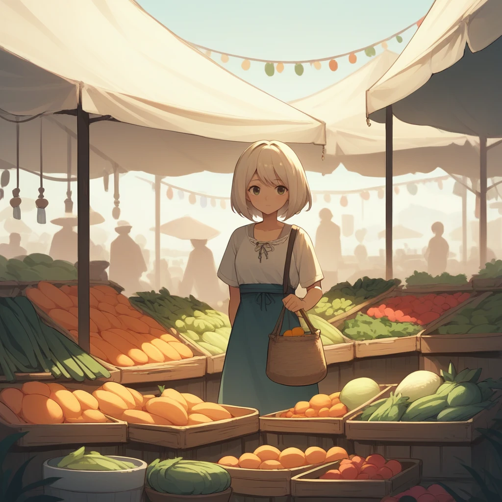 score_9, score_8_up, score_7_up, score_6_up, score_5_up, score_4_up, zPDXL2,source_anime,rating_questionable,cowboy shot,1girl, <lora:Produce_Market:0.8> m4rket, outdoors, day, fruit, vegetable, market stalls