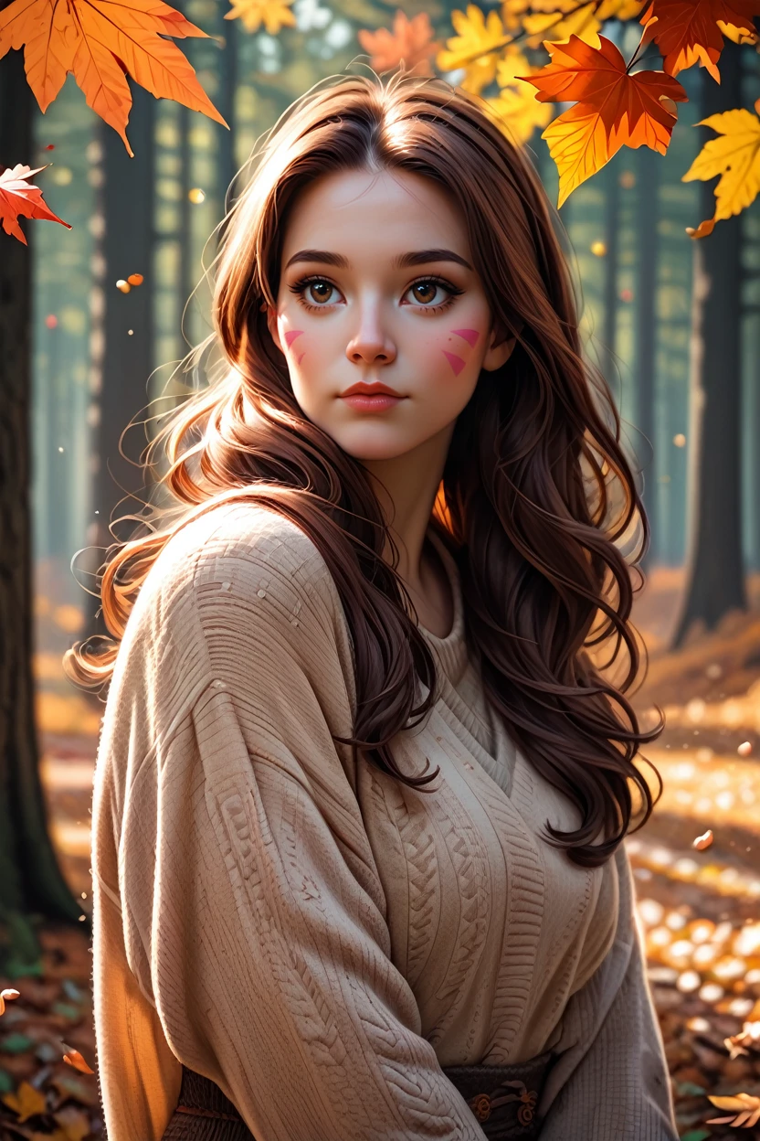 score_9, score_8_up, score_7_up
<lora:ODVA:1.0>
ODVA, 1girl, brown hair, brown eyes, long hair, whisker markings, autumn forest with falling leaves in the background, warm earthy tones, cozy and nostalgic feel