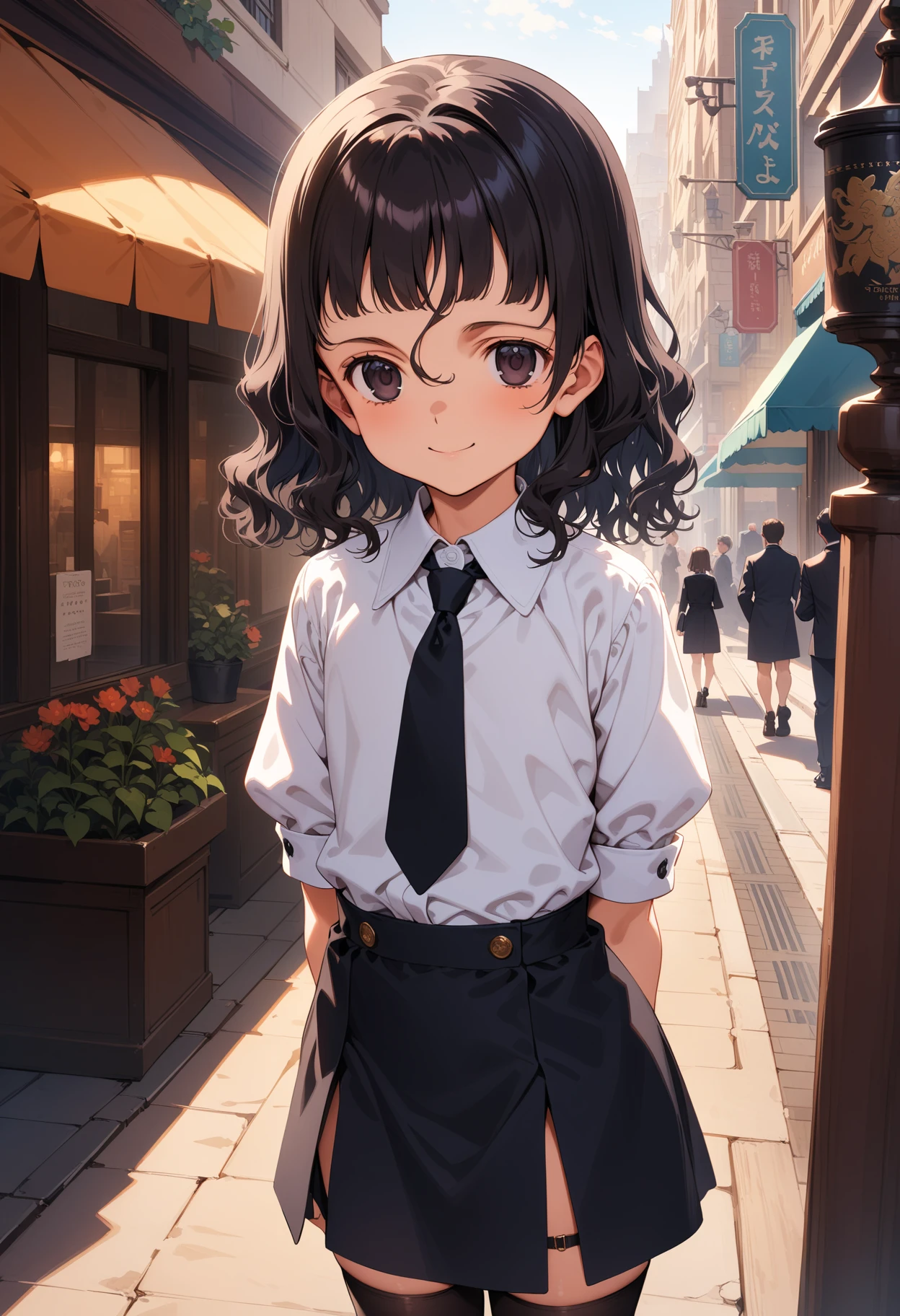 masterpiece,best quality,very aesthetic,absurdres,intricate details,1girl,
<lora:thouka_v1:1>,thouka,black eyes,hair between eyes,white blouse,black tie,gray pencil skirt,black_thighhighs,loafers,
<lora:Fixhands_anime_bdsqlsz_V1:1>,light_blush,looking_at_viewer,city,smile,standing,, masterpiece,best quality, very aesthetic, absurdres, ultra detailed, high resolution, 4k, extremely detailed CG,