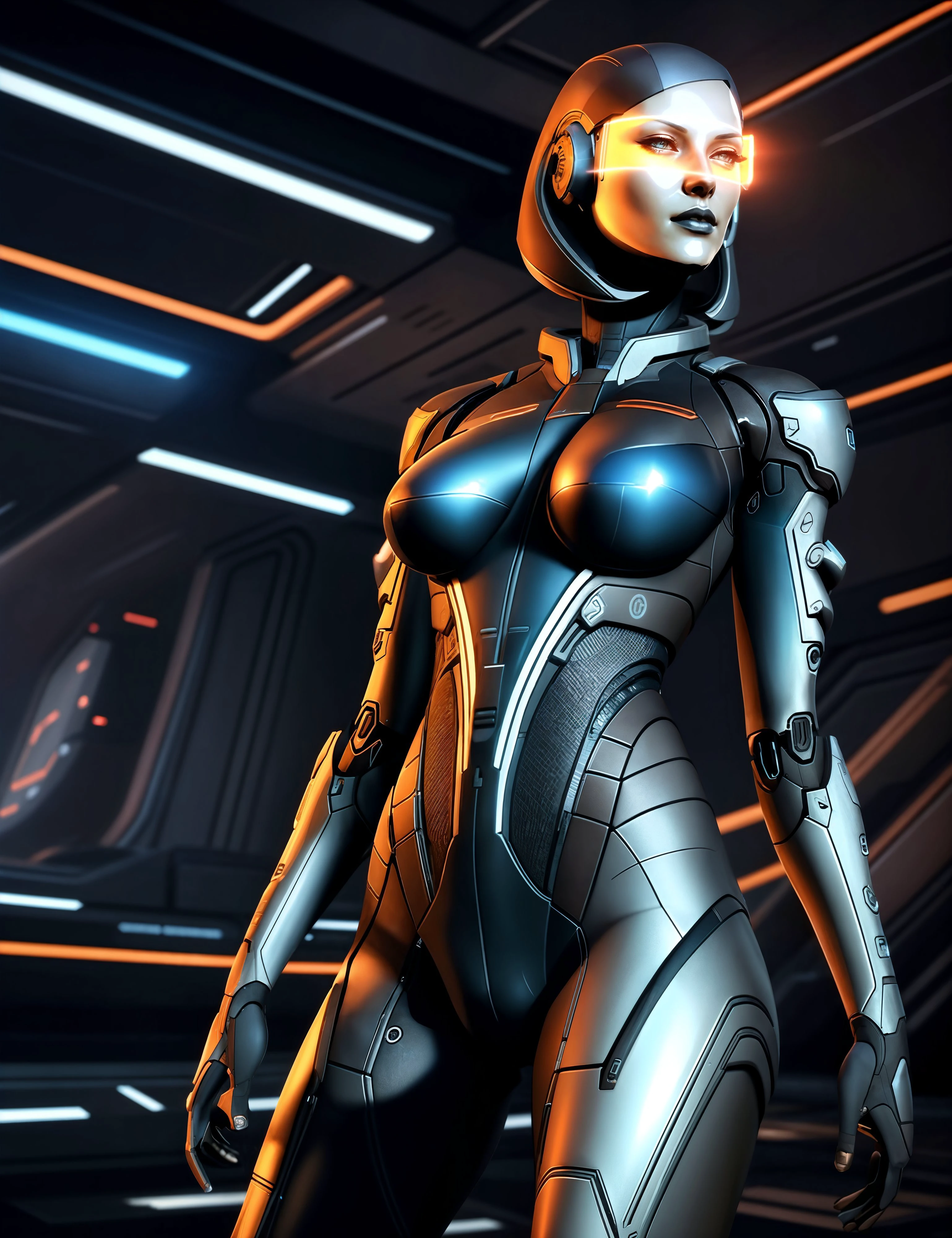 Edi, mass effect, a cyborg woman, biomechanical body, futuristic line glasses, extremely sexy, cinematic <lora:Edi:0.7>, (dark shot:1.1), epic realistic, {promt}, faded, (neutral colors:1.2), (hdr:1.4), (muted colors:1.2), hyperdetailed, (artstation:1.4), cinematic, warm lights, dramatic light, (intricate details:1.1), complex background, (rutkowski:0.66), (teal and orange:0.4), (Artstation:1.3),(highly detailed:1.2),(glowing lighting:0.5), (digital painting:1.2), (smooth:1.1), (sharp focus:1.2), (illustration:1.1), (3d:0.9), (3d_bacground:0.9), 8 k.