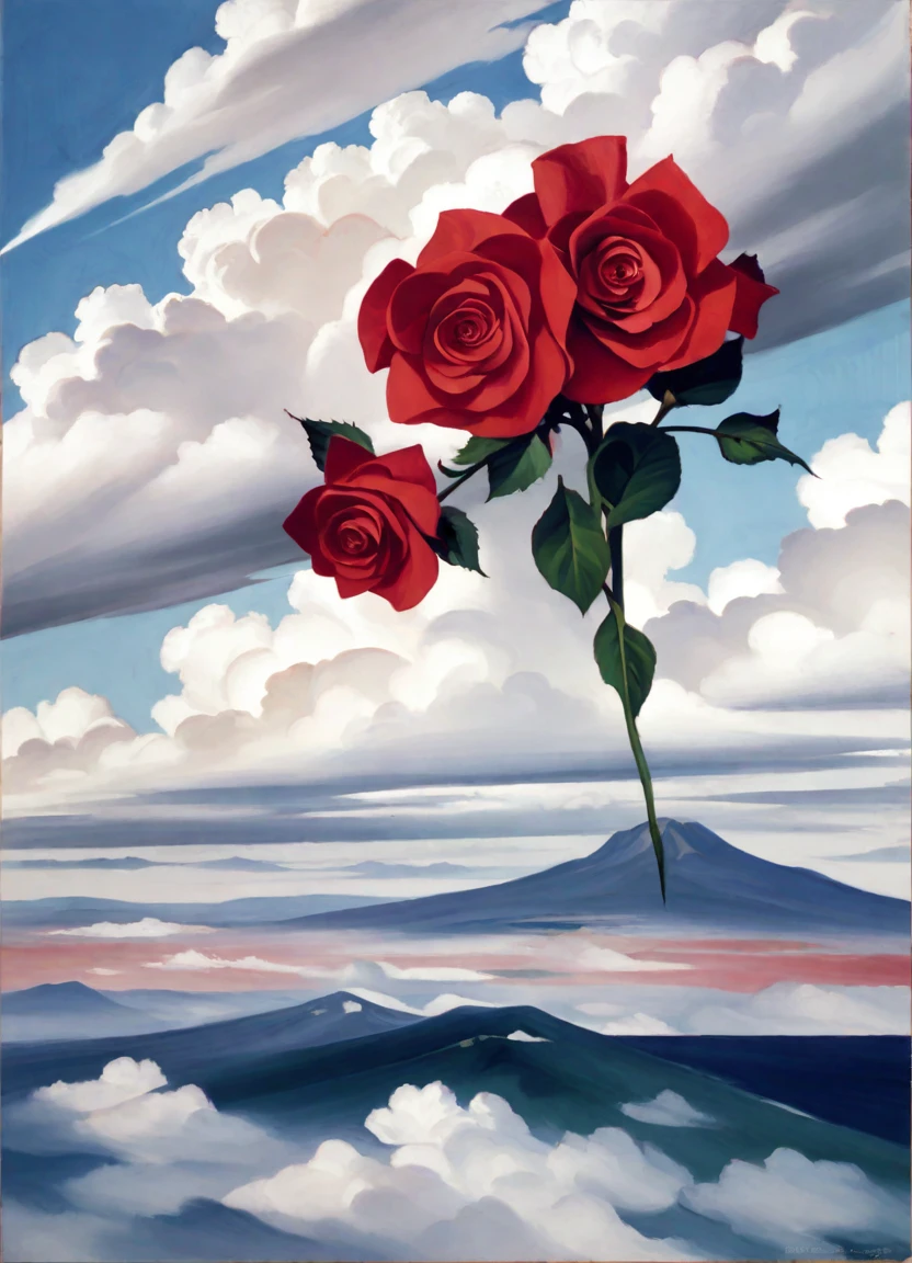 <lora:georgia-o-keeffe_pony_v1:1> '  roses and clouds ' by o'keeffe georgia in 1900, , abstract painting \(genre\),, precisionism \(style\) painting \(medium\), score_9, score_6_up, score_7_up