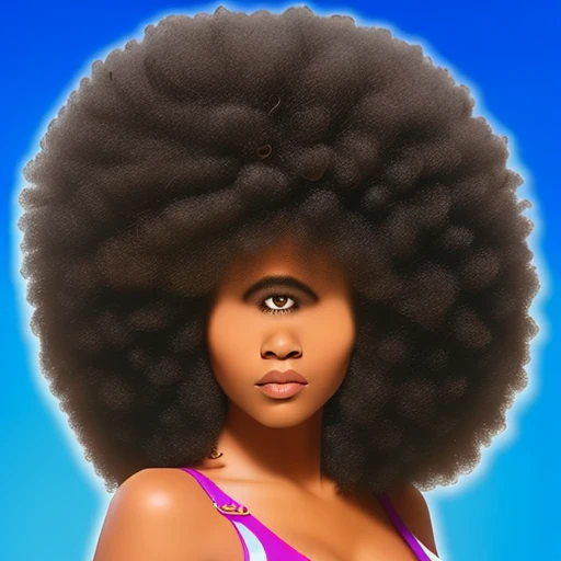 cyclops girl, young african american woman, lookingaway, curly puffy black afro big hair