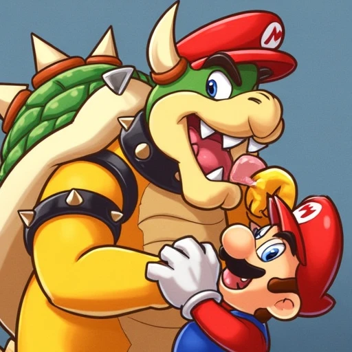 Bowser licking Mario