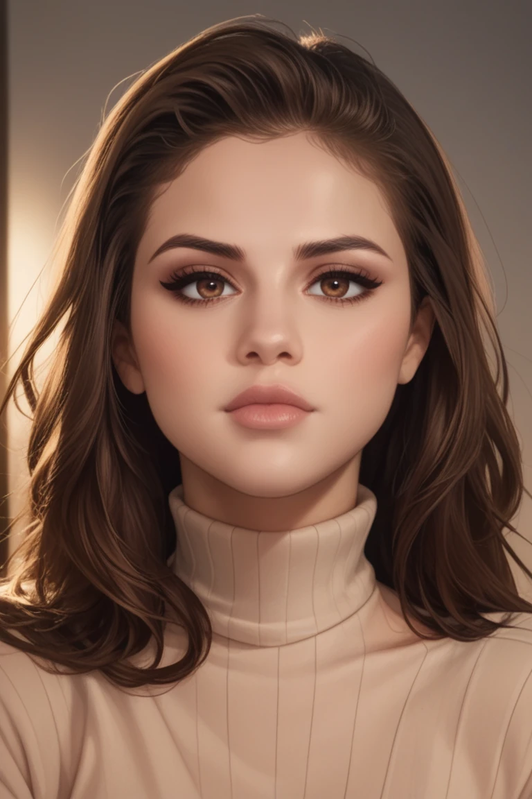 score_9,score_8_up,score_7_up, 1girl, s3lenag0mez, brown eyes, brown hair, long hair, realistic, eyeliner, makeup, sweater, turtleneck, inside, volumetric lighting, cinematic bokeh, <lora:Vivid:0.7> Vivid, <lora:Expressive_H:0.8> Expressiveh, <lora:sinfully_stylish_PONY_0.2:0.3> <lora:Selena Gomez Pony-000007:1>