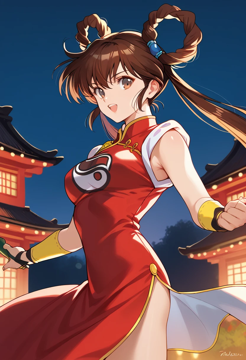 score_9, score_8_up, score_7_up, score_6_up, score_5_up, score_4_up, masterpiece, best quality, BREAK,
1girl, outdoors, night, chinatown, <lora:Mamono_Hunter_Youko:1> dyohko, long hair, brown hair, hair rings, chinese clothes, red dress, sleeveless, sword, dynamic pose,