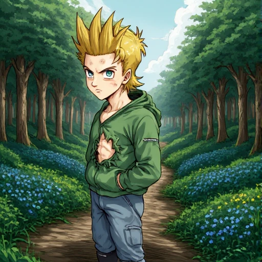 Xsiestx a young man in forest , style anime, full color, amazing ilustration , best deviantart art, portrait