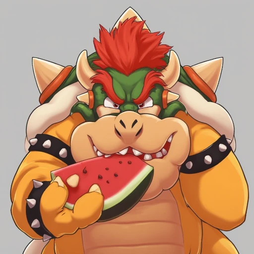 Bowser eating watermelon