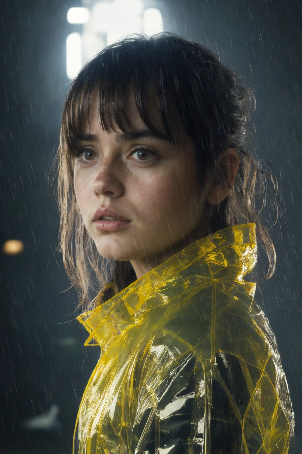 1girl, real photo, cinematic style portrait, wearing rain coat, looking at viewer, (depth of field)
 <lora:joi_br2049_lora_v02:1> joi