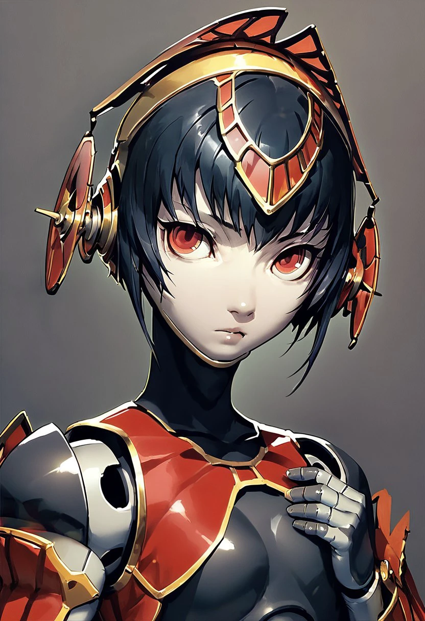 score_9, score_8_up, score_7_up, score_6_up, score_5_up, Metis P3, 1girl, solo, short hair, black hair, red eyes, android, joints, helmet, robot joints,