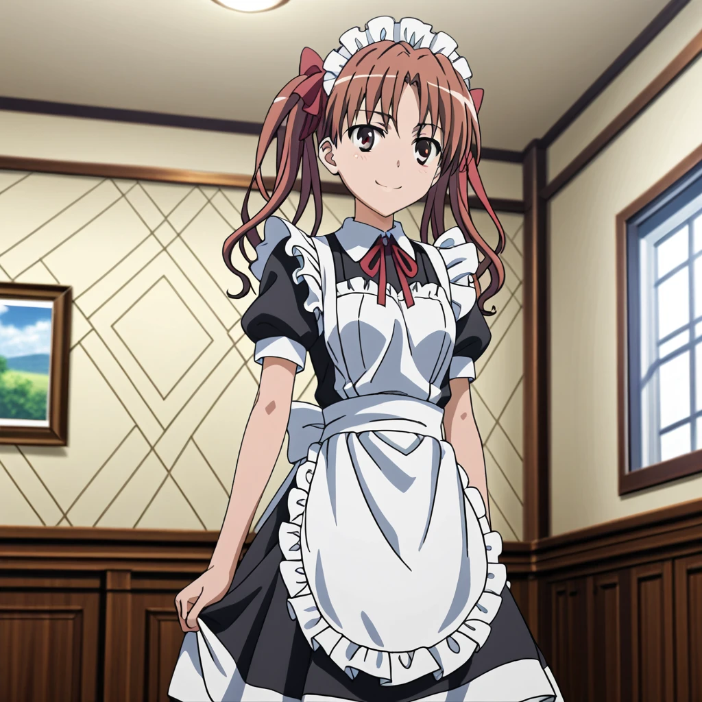 indoors,standing,smile,
slender, 1girl, dutch_angle, dynamic lighting,detailed_background,
highres,official_art, very_aesthetic,depth_of_field,caustics, natural_lighting,
<lora:add-detail-xl:1.5> shirai_kuroko, hair_ribbon, maid,apron,
 <lora:Toaru_Kuroko_v10:1>