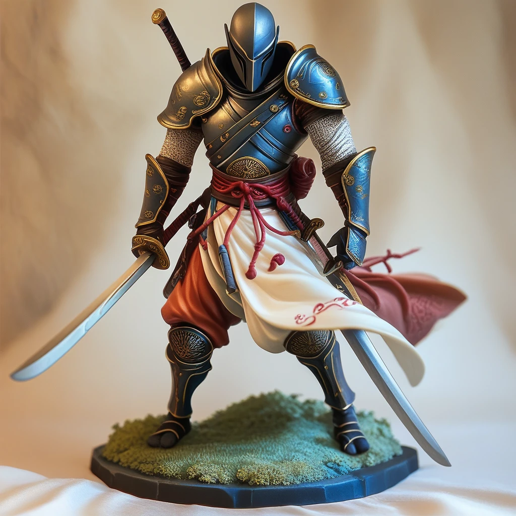 core_9, score_8_up, score_7_up,  ArsFigurine, Vinyl statue, Samurai warrior in full armor, sword drawn