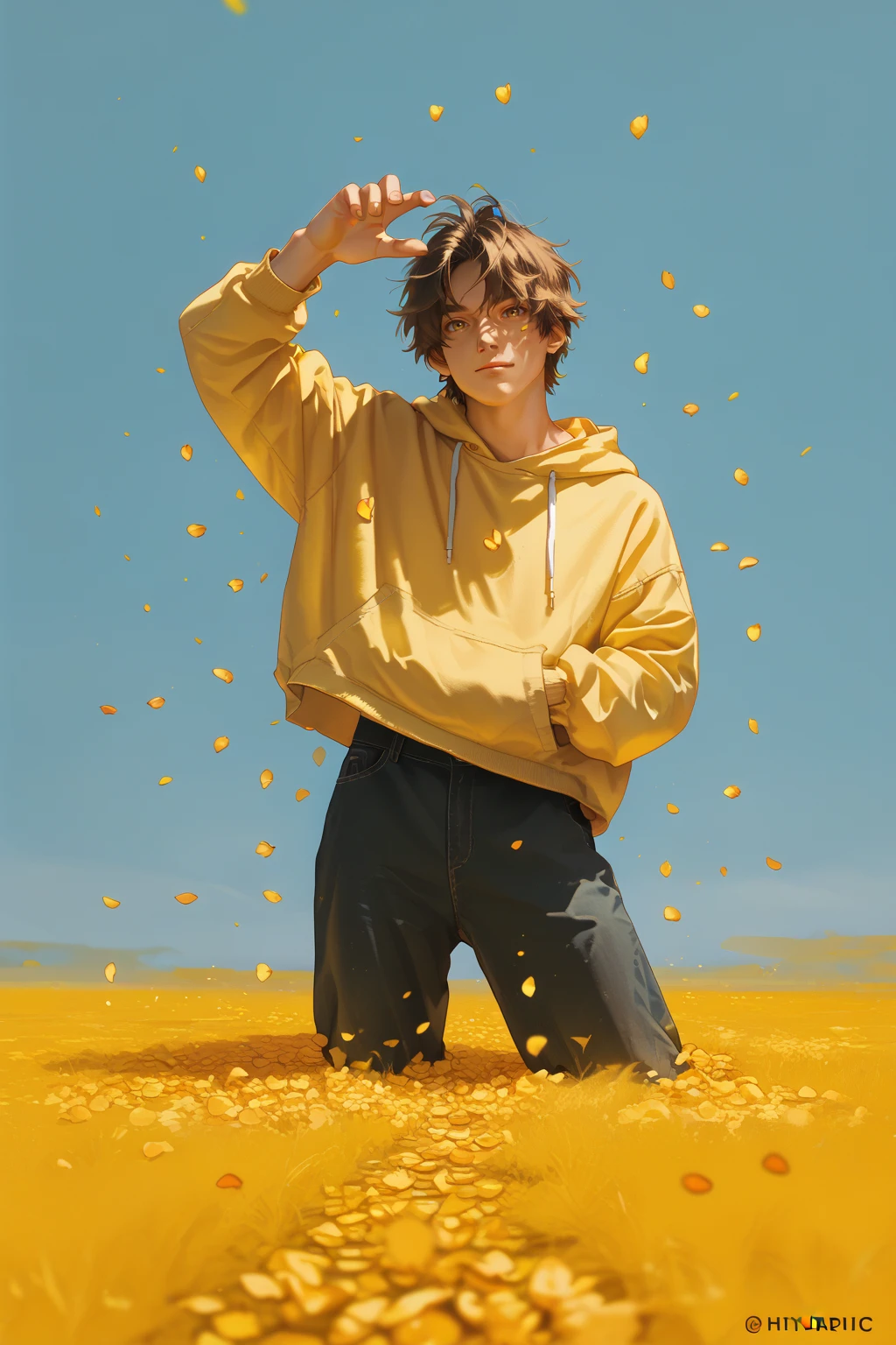 score_9, score_8_up, score_7_up, male, yellow petals, random pose, aesthetic, simple background, style re, re  <lora:Style_Re:0.8>