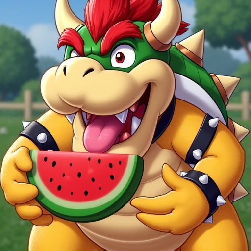 Bowser eating watermelon