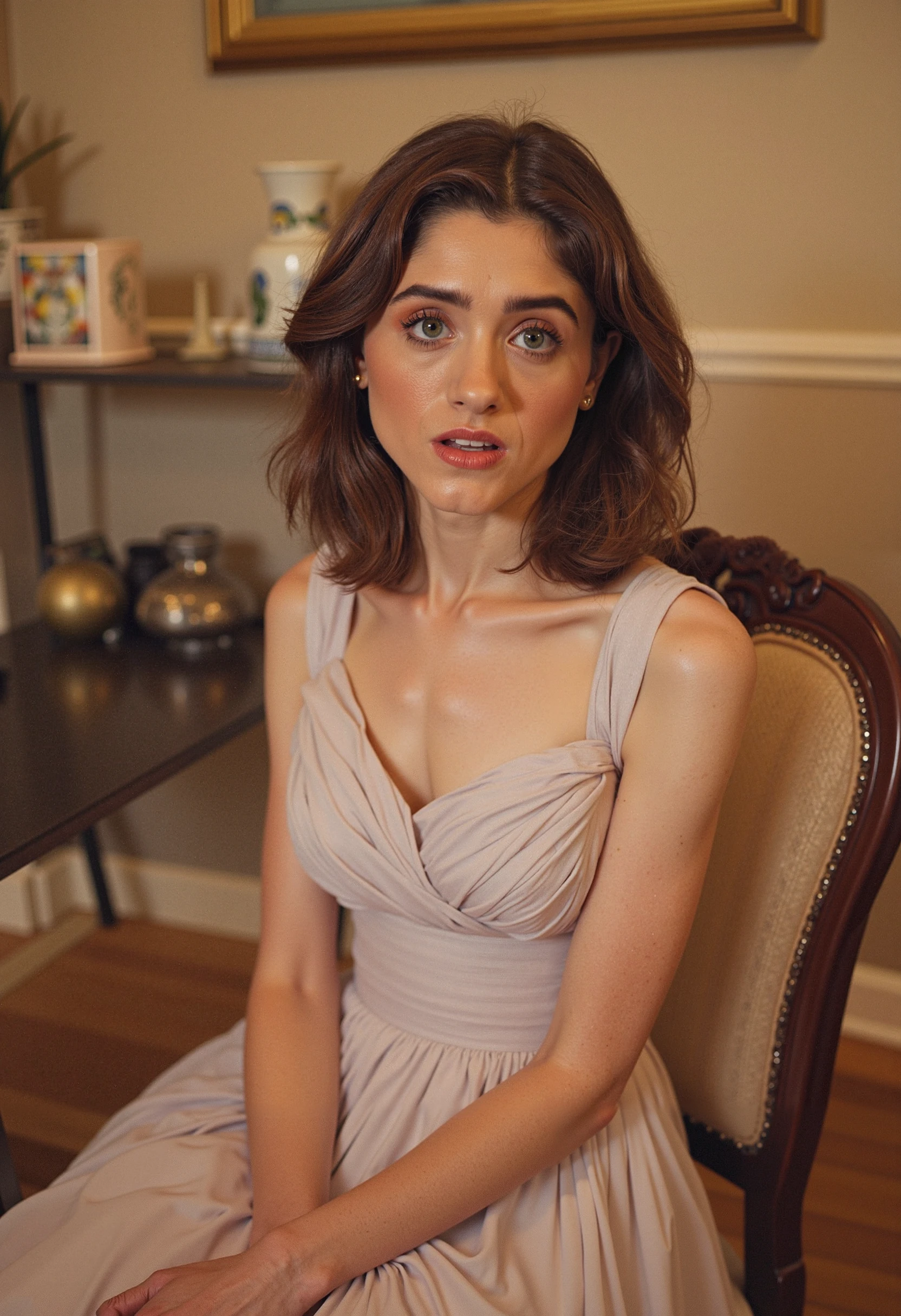 nataliadyer wearing a classic dress at a magazine photoshoot