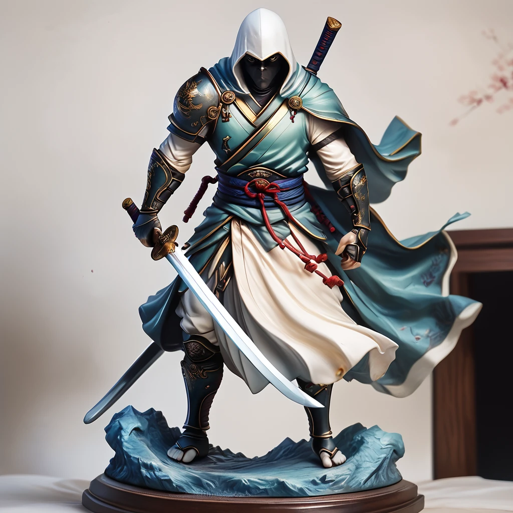 Score_9, score_8_up, score_7_up, score_6_up, <lora:VinylStatuePony:1>  ArsFigurine, Vinyl statue, Samurai warrior in full armor, sword drawn