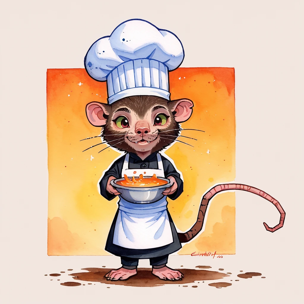 score_9, score_8_up, score_7_up, traditional media, watercolor,
2d, Clanrat, chibi, chef's hat, solo, cooking,
 <lora:Clanrat_PonyXL:0.8>