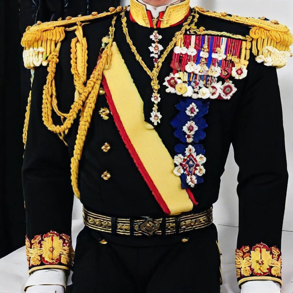 military, head out of frame, epaulettes, uniform, black pants, male focus, military uniform, 1boy, belt, necktie ,Admiral suits
