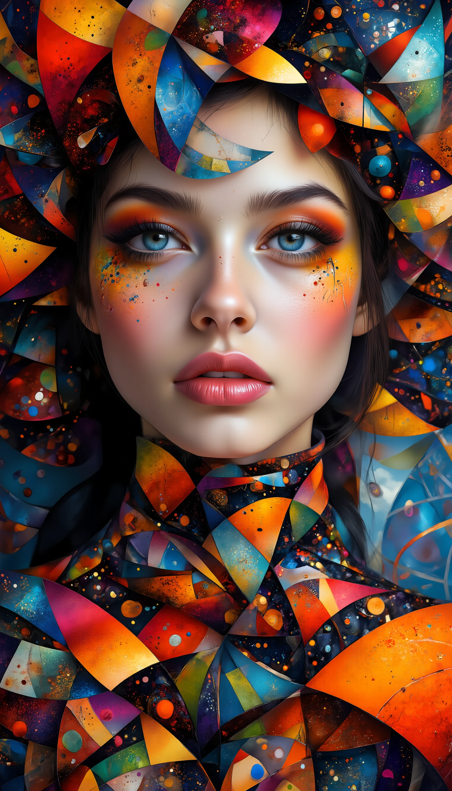 A hyper-realistic portrait of a stunning supermodel, featuring a beautifully detailed face with captivating eyes and a serene expression, a contemporary colorful dress, composition, sophisticated, striking, artistic, innovative, aesthetic, futuristic, cutting-edge, elegant, chic, colorful, <lora:midjourney_whisper_chromaplex_v1:1>, <lora:midjourney_whisper_flux_lora_v01:1>,