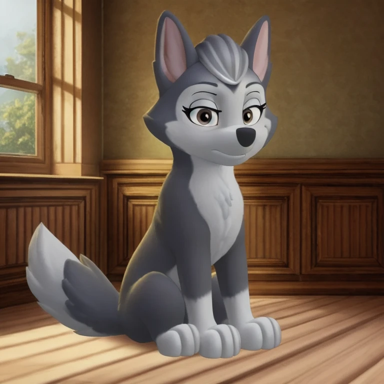 gasket, paw patrol, husky, black fur, female, feral, ((solo)), sitting, serious face, realistic fur, anatomically correct, detailed, detailed background, ((in room)), best quality, masterpiece, eyes correct, detailed eyes, detailed pupil,
<lora:Paw_Patrol_Gasket:0.8>