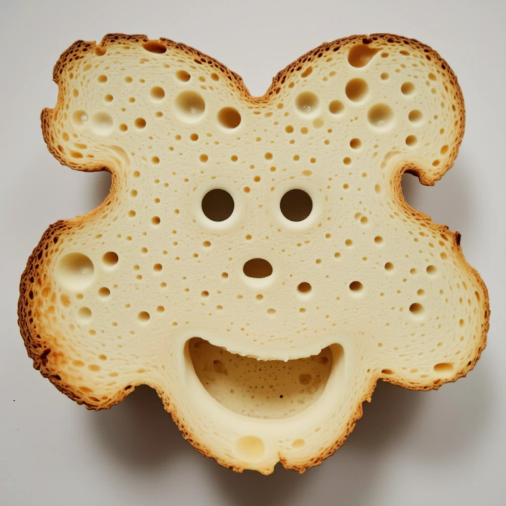 <lora:PareidoliaFlux:1>Pareidolia a bread that looks like a face