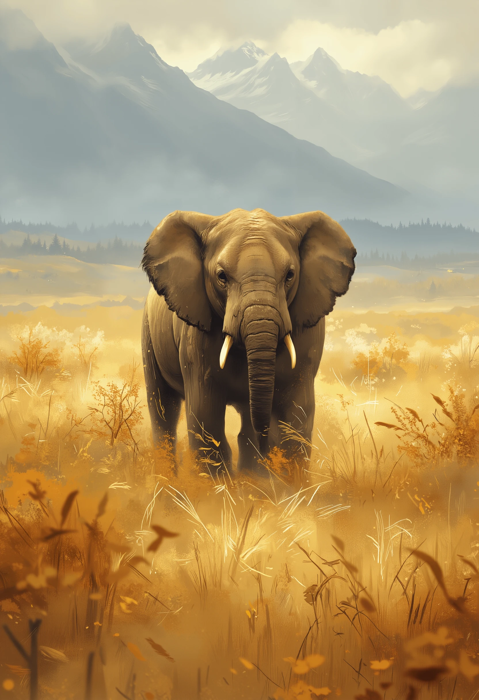 elephant at a hill looking to a great prairie