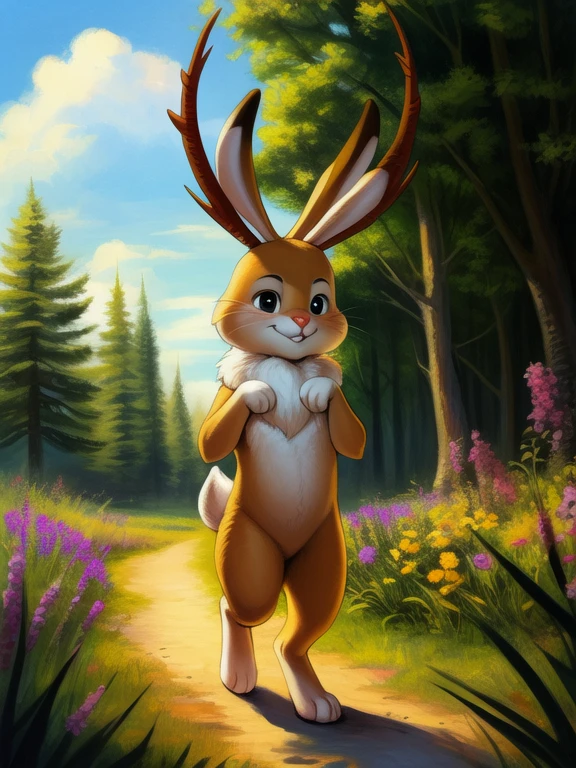 <lora:JackalopeBenYif:1> JackalopeBen,  , rabbit, Jackalope, horns, pink nose,  white sclera, nude, chibi, 
Looks at the viewer, ((walking ))
[ large window, (nature), forest, grass, day shining, clouds, flowers, blanket, blue pillows, ](solo focus),
(beautiful, aesthetic, perfect, delicate, intricate, saturated colors), masterpiece, digital drawing, best quality,
[by kenket|by totesfleisch8], by thebigslick:by silverfox5213:0.8], [by syuro, by paloma-paloma::0.2, (Tricksta, TotesFleisch8)