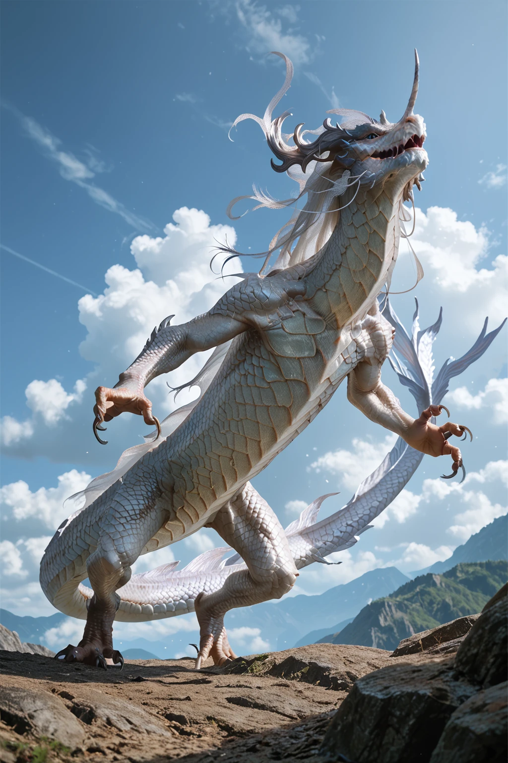 score_9,score_8_up,score_7_up,light magicrealistic,realism,highly detailed,perfect quality,high quality,
<lora:Kang the Metal Dragon-pony-v20:0.8>,full body,Kang the Metal Dragon,eastern dragon,(four claws),on the sky,cloud,