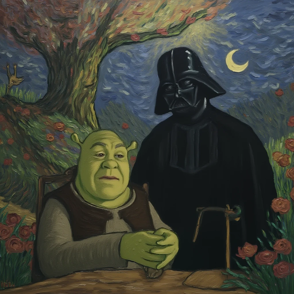 vncnt. shrek is standing next to darth vader