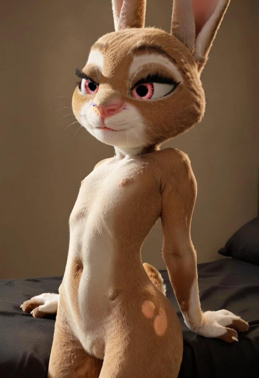 Disney graphics and high-quality textures,realistic textured skin,judy hopps,nude pussy,view full body,view paws,bed,bedroom