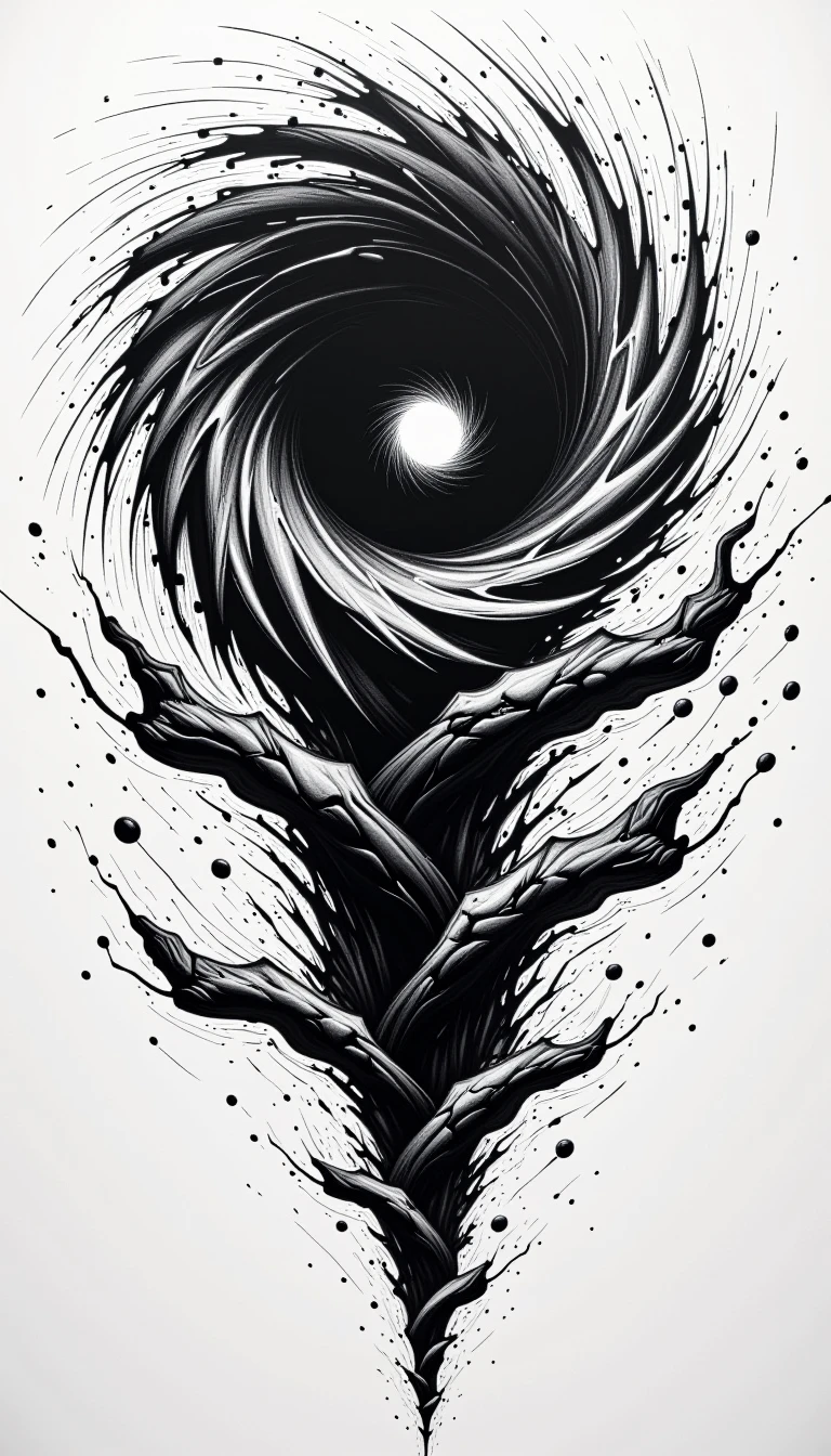 <lora:DarkCharcoalFlux:0.75>Black background, white chalk, A monochrome dark charcoal drawing. A sketchy, rough and messy drawing of Whirlpool, black and white