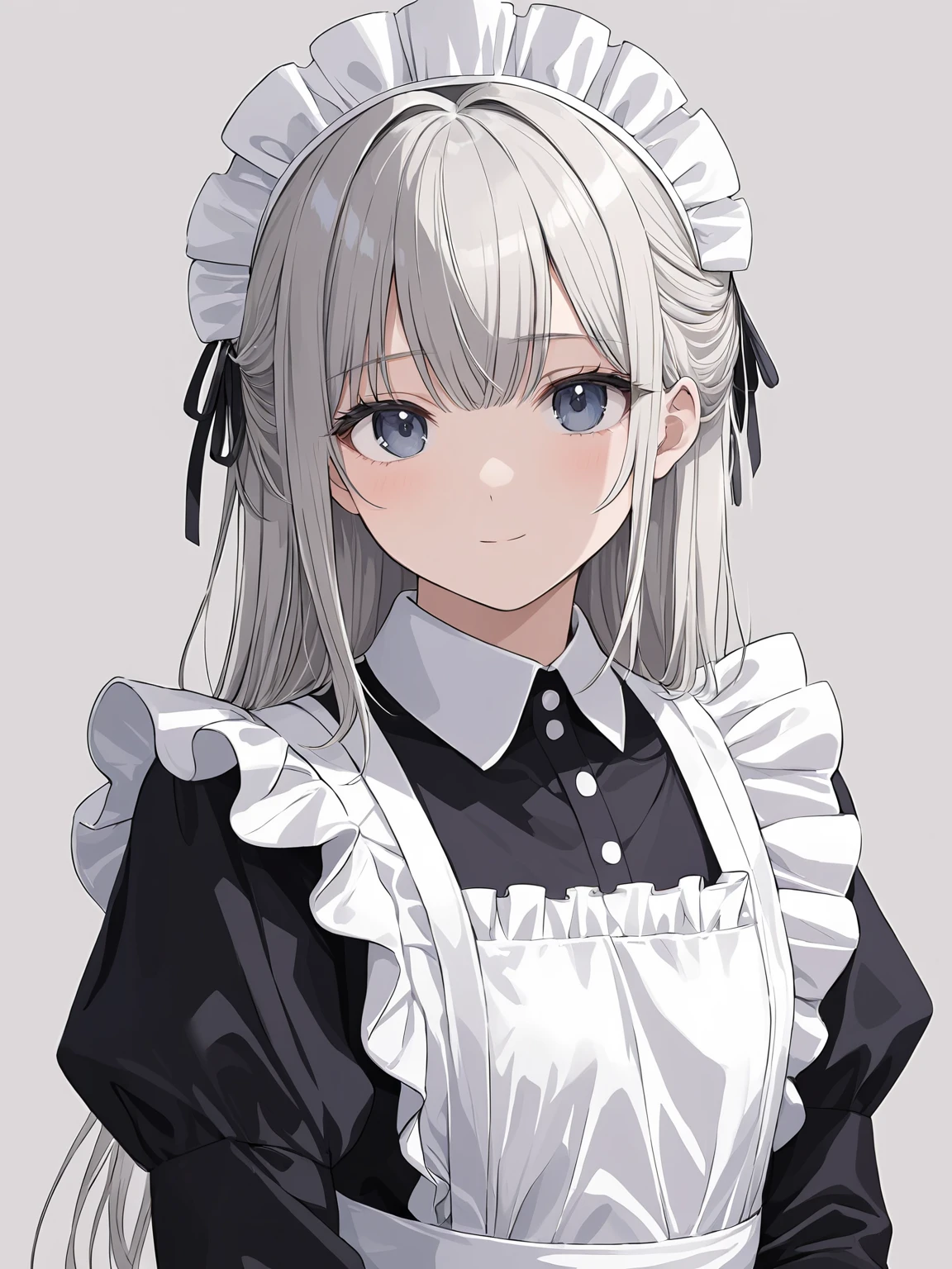 masterpiece,ultra-detailed,best quality,8K,illustration,cute face,clean skin ,shiny hair,girl,ultra-detailed-eyes,simple background, <lora:add-detail-xl:1> <lora:classic maid_XL_V1.0:1> maid, maid apron, maid headdress, long sleeves