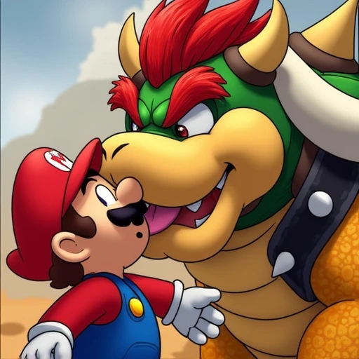 Bowser licking Mario