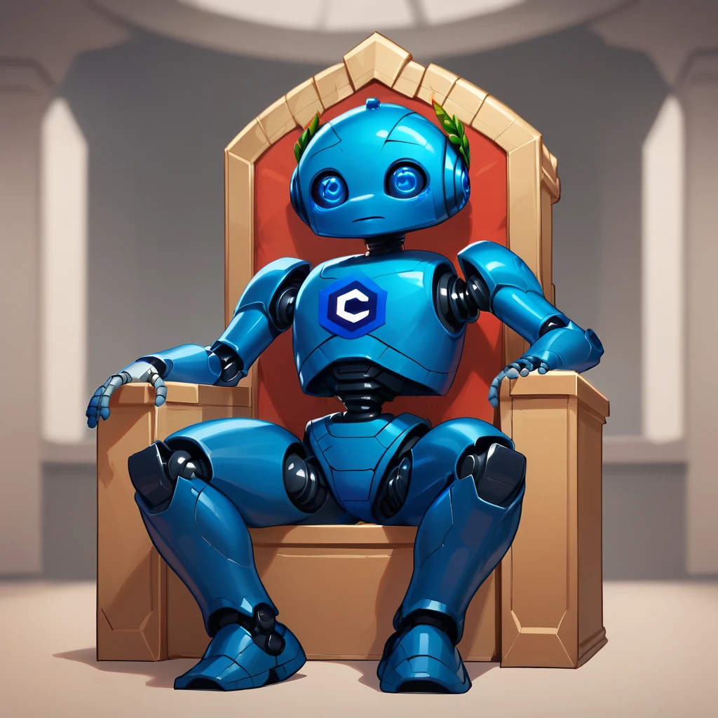 score_9_up, score_8_up, BREAK, Civitaibot, no humans,  solo, blue robot, blue eyes,  joints, android, depth of field,  <lora:CivitAiBot_PXL_Leaf1:0.8>,  sitting on throne,