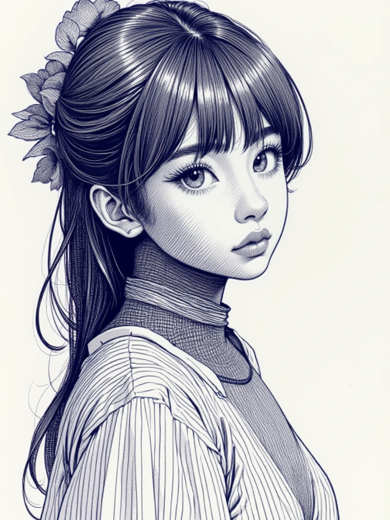 An girl with Ballpoint pen painting