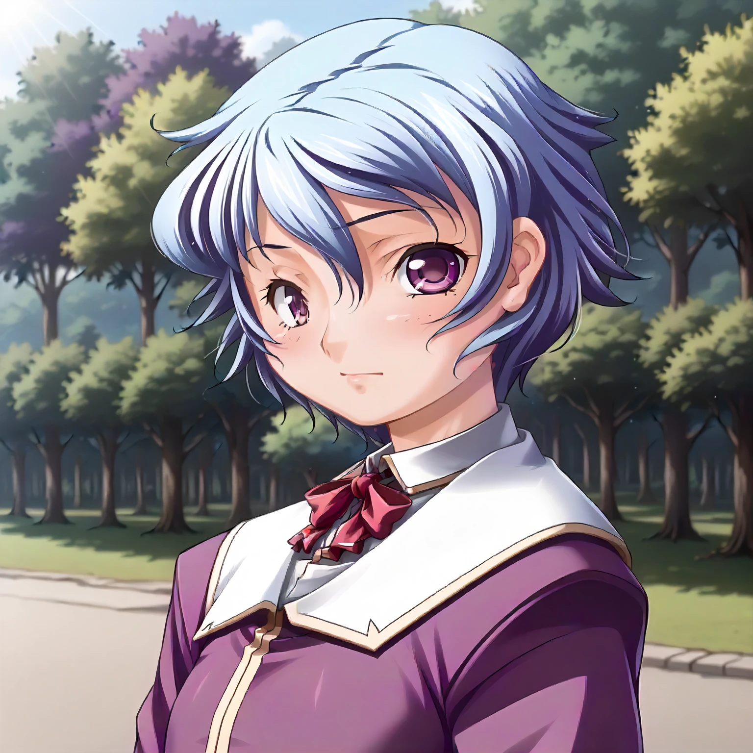 <lora:SDG_AkaneSakurazawaXLpony002>,
outdoors,nature,
solo,
AkaneSakurazawa,1girl,blue hair,short hair,purple eyes,
school_uniform,neck ribbon,purple jacket,
upper body,