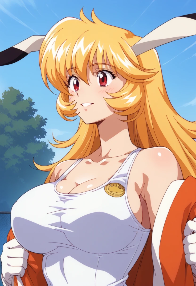 score_9, score_8_up, score_7_up, BREAK, source_anime, rating_explicit, uncensored, BREAK, 1girl, huge breasts, nipple slip, bouncing breasts, half closed eyes, blue eyes, blunt bangs, long hair, sidelock, single braid, blonde hair, cowboy shot, cow print bikini, cow bell, cow ears, blush, looking away, closed mouth, leaning forward, outdoors, farm, BREAK, anime coloring, anime screencap, megami magazine, 1980s (style)