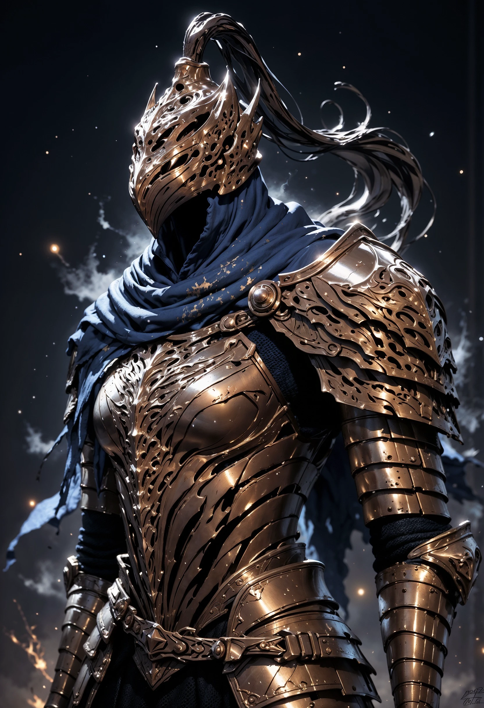 FluxArtorias, A formidable female knight is portrayed in exquisite detail, her armor gleaming with a polished sheen. The plate armor accentuates her strong silhouette, with intricate engravings adding a touch of elegance to her battle-ready attire. Beneath a sturdy helmet, This ultra-realistic portrait captures the essence of a warrior in vivid realism, immersing viewers in the world of chivalry and valor.  <lora:FluxArtorias:1> <lora:fluxenhancer:0.5> <lora:FluxMythP0rtr4itStyle:0.8> mythp0rt