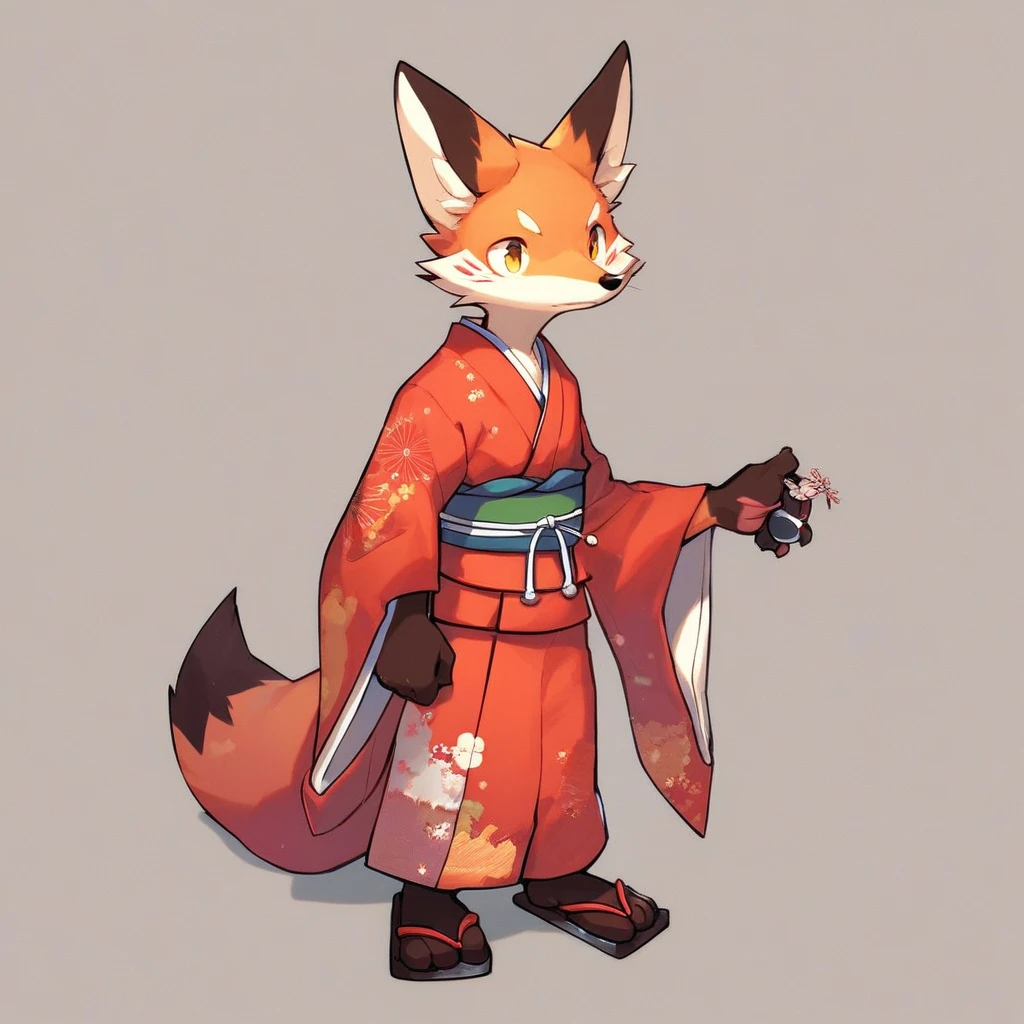 konza, score_9, score_8_up, full body, fox, furry, solo, male focus, japanese clothes