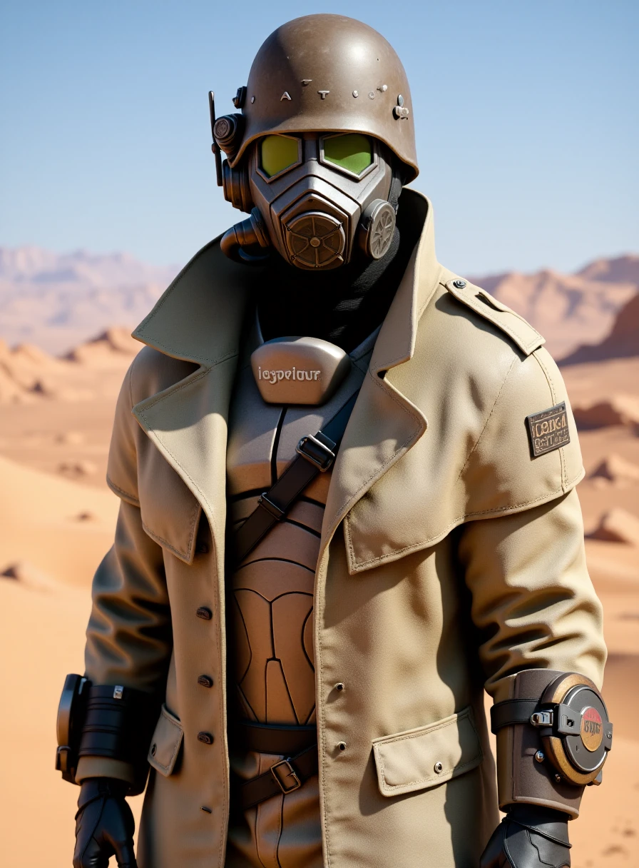 very detailed realistic photography of d3s3rtr4flux, helmet, gas mask, gloves, coat, standing in desert, <lora:Desert_ranger_VX_-_Flux_Dev:1>