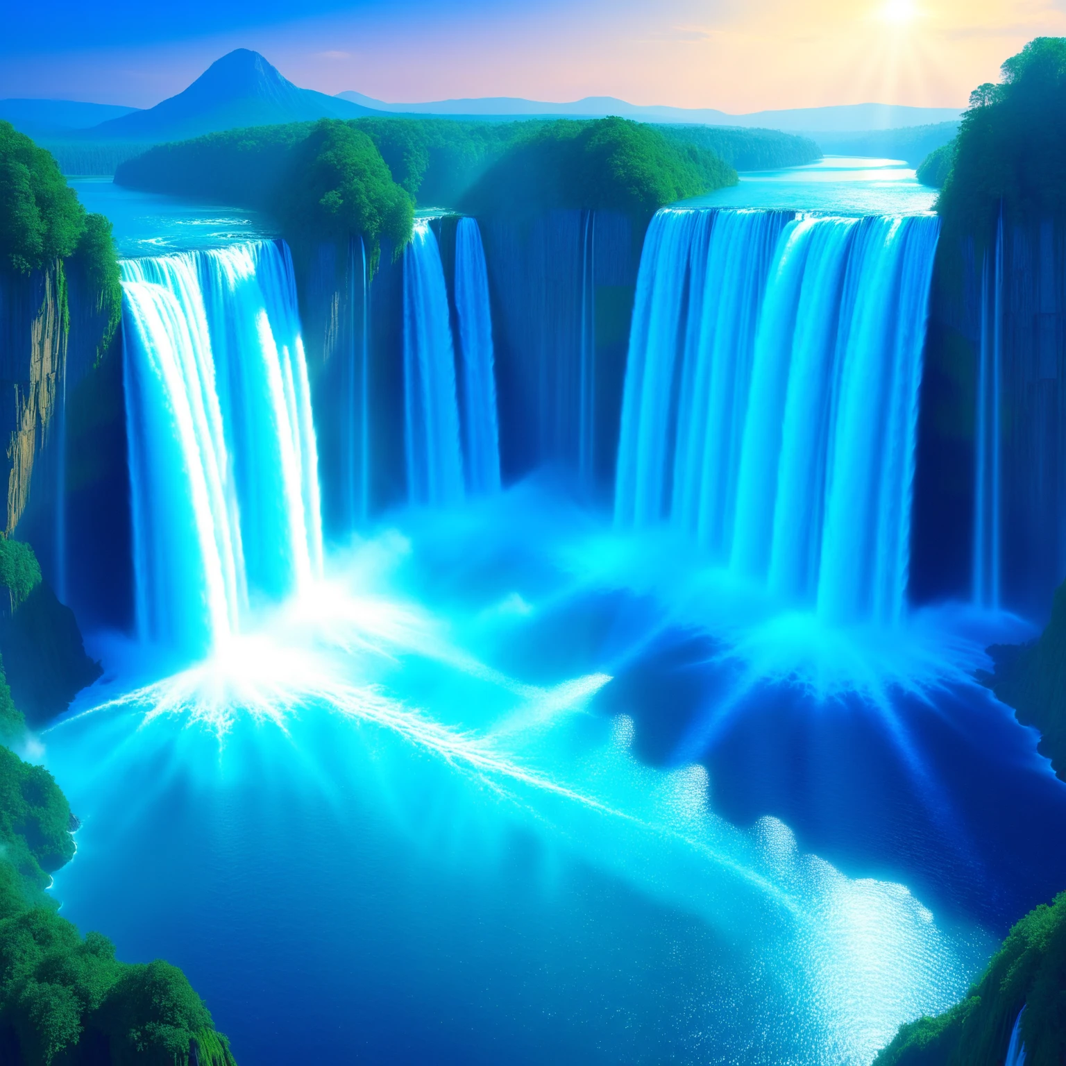 ethereal fantasy concept art of  (many large waterfalls), (are falling onto a large lake from a great height), <lora:epwsdxl:0.8>, elementalplanewater, best quality, masterpiece, 4k, uncensored, prefect lighting, rating_explicit, very aesthetic, detailed, <lora:add_details_xl:0.6>, very detailed, <lora:SDXLHighDetail_v5:0.6> . magnificent, celestial, ethereal, painterly, epic, majestic, magical, fantasy art, cover art, dreamy