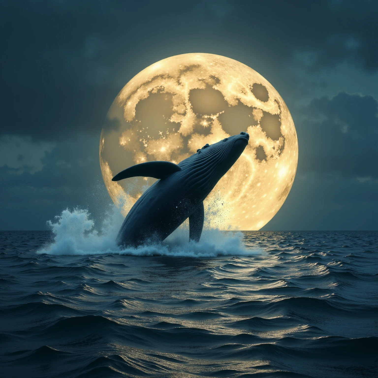 <lora:Elemental_Planes-Water:1>, elementalplanewater, a larger-than-life harvest moon sinking into the ocean, there is also a larger-than-life whale breaching in front of the moon