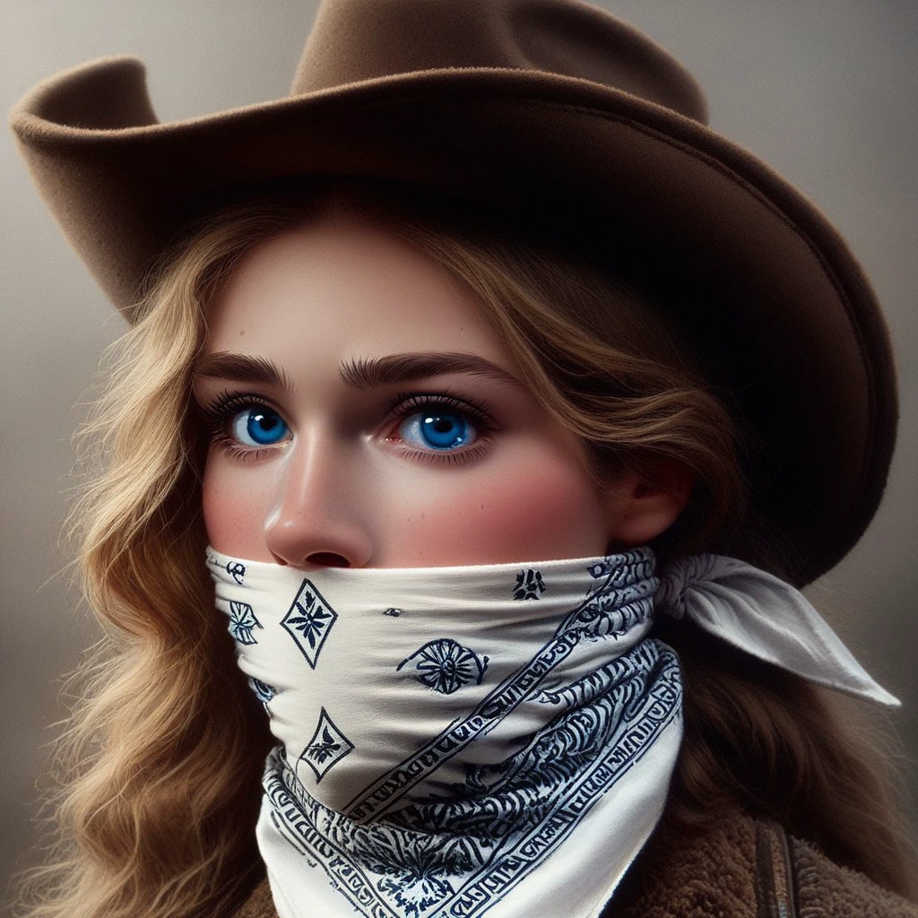 1girl, bandana over mouth, bdsm, blue eyes, portrait, looking at viewer